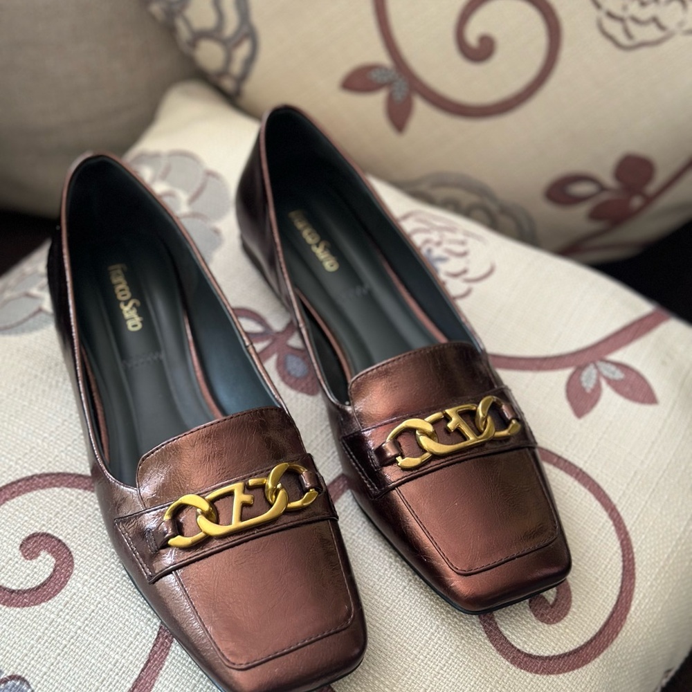 Franco Sarto Bronze Loafers with Gold Chain